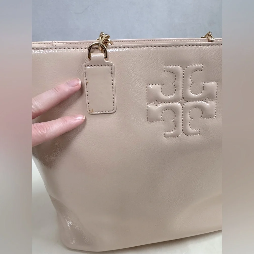 Tory Burch Light Pink Tote Bag EUC Light Oak Charlie Patent Tote Leather